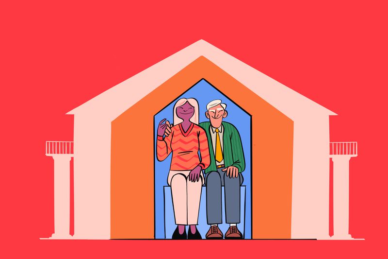 Illustration of two older people inside a house that is getting smaller.