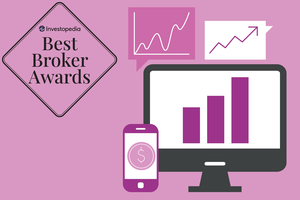 Images show desktop and mobile devices with images of investing topics