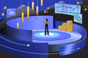 Illustration of a woman looking around, considering her tech options.