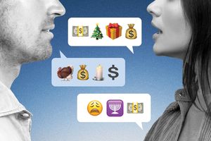 illustration of a couple talking holiday spending